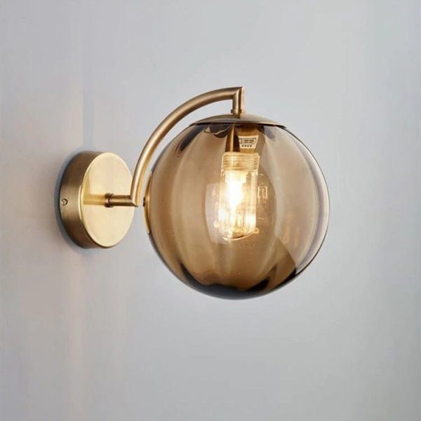 lampe de chevet murale design boule en verre fumé