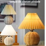 Lampes de chevet en rotin avec abat‑jour plissé, trois coloris