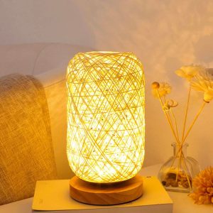 lampe de chevet rotin et bois