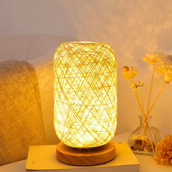 lampe de chevet rotin et bois