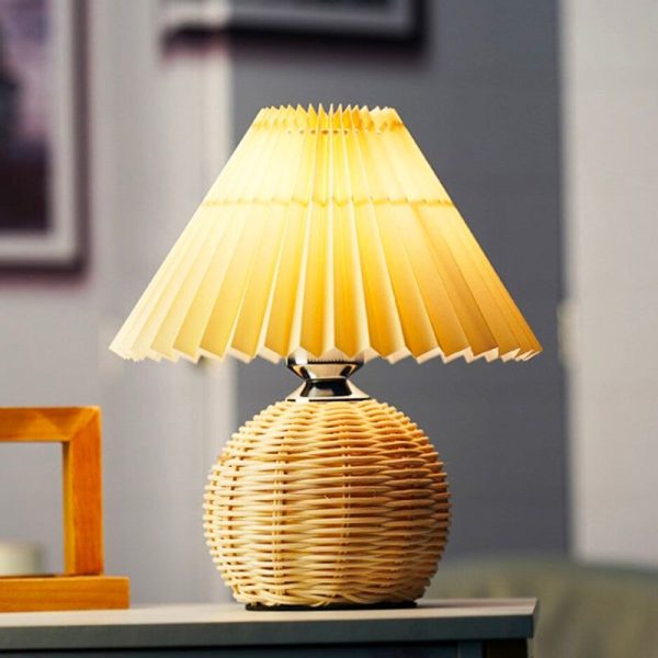 lampe de chevet rotin plissé