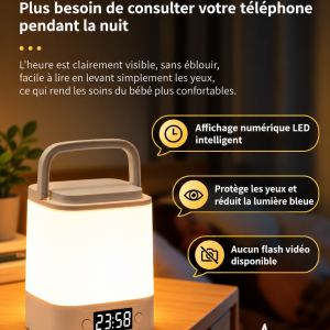 Lampe de chevet rechargeable avec horloge numérique et télécommande