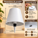 Dimensions de la lampe de table rechargeable pour bouteille