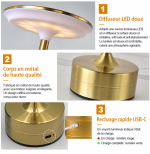 Base de lampe de table métal avec port de recharge USB-C