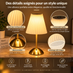 Détail de la lampe de table plissée avec structure métallique