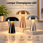 Lampes champignon LED en noir, doré et argenté pour une décoration moderne