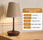 Lampe de chevet sans fil avec abat-jour marron