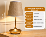 Lampe de chevet sans fil avec abat-jour dore