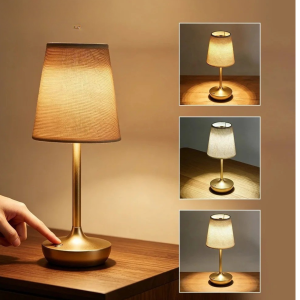 Lampe de table LED avec abat-jour en tissu élégant