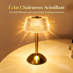 Lampe de chevet LED rechargeable dorée avec abat-jour diamant
