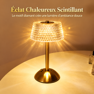 Lampe de chevet LED rechargeable dorée avec abat-jour diamant