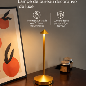 Lampe de chevet rechargeable en aluminium avec commande tactile