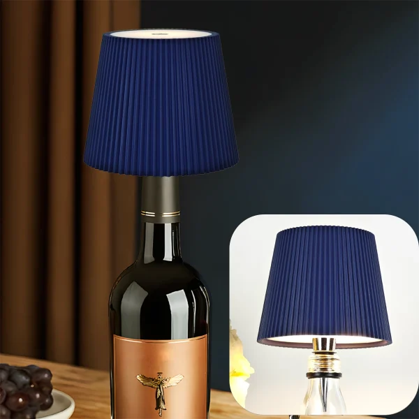 Lampe de bouteille LED rechargeable bleue avec batterie lithium-ion et câble USB